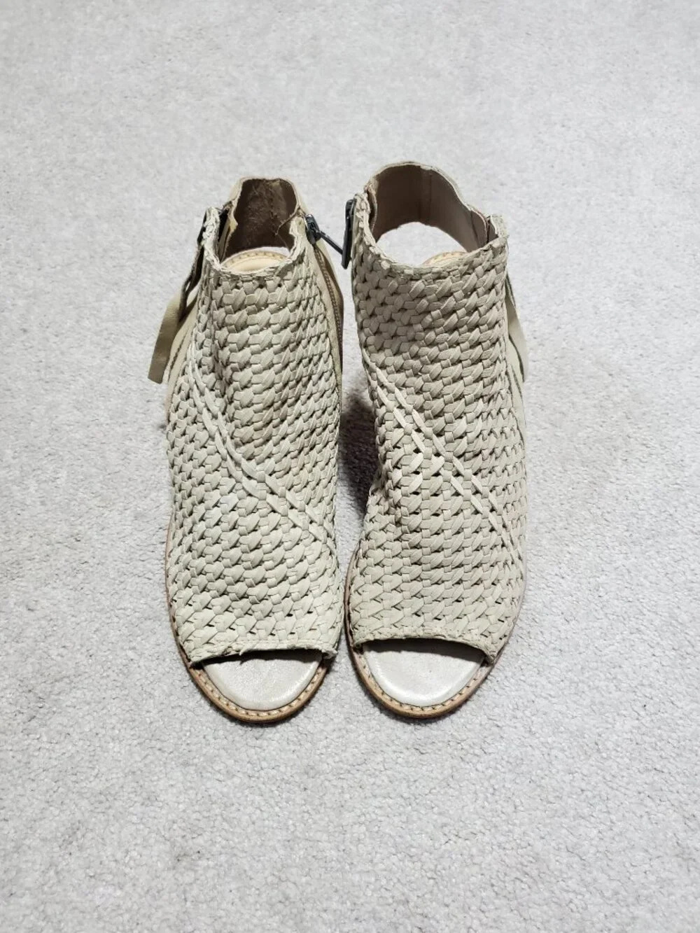 SAM EDELMAN Cooper Woven Leather Sandals Shooties Peep Toe Heels Cream Women's 8 - Picture 3 of 14